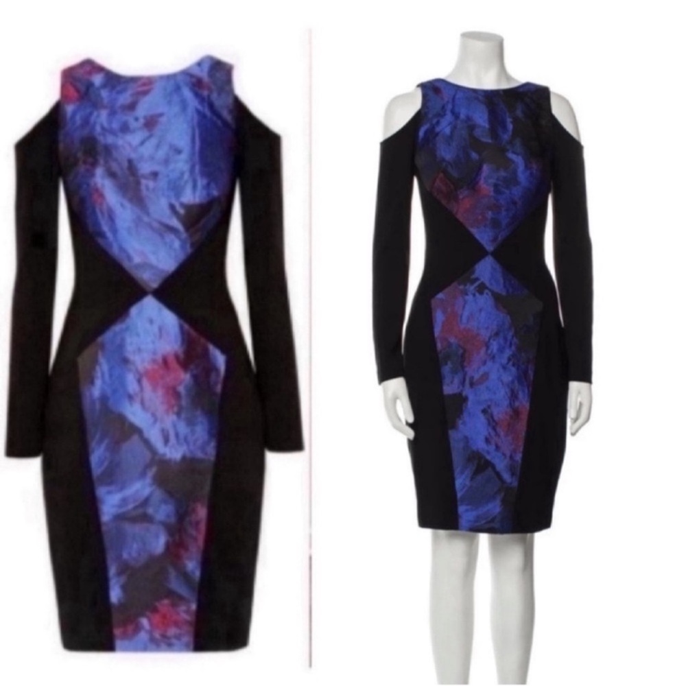 Theia Black and Blue Long Sleeve Dress 10